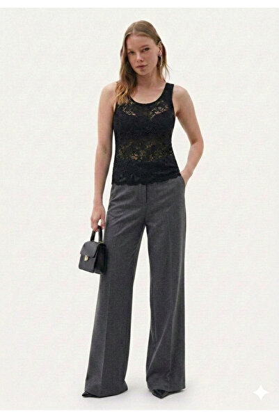 BEGBOR COLLECTİONS Siyah Dantelli Askılı Bluz Şık Gece Ve Günlük Atlet Bluz
