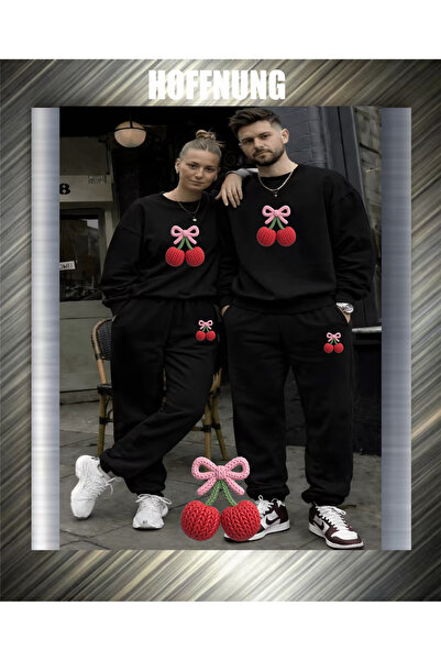 HOFFNUNG Unisex Casual Tracksuit Set 2Cherries Outdoor Full Sweatshirt