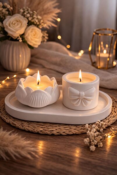 LUMIRA SCENTED CANDLE CONCRETE POT 3'lü Lotus Set Beton mum - Kokulu Mum - He...