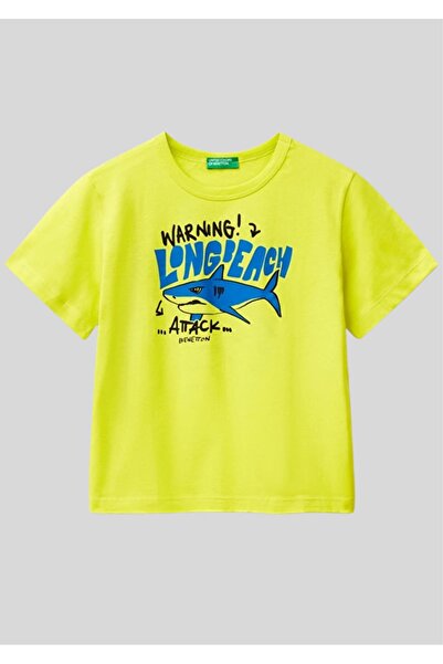 Benetton Shark Patterned Vibrant Yellow Children's T-Shirt