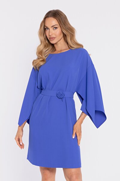 Made of Emotion Dress with wide sleeves and decorative Belt - blue