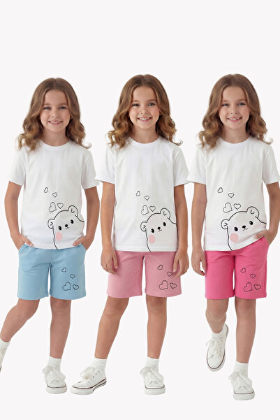 FYK COLLECTİON Σετ 3 τεμαχίων για κορίτσια με καλοκαιρινό σχέδιο και λεπτομέρ...