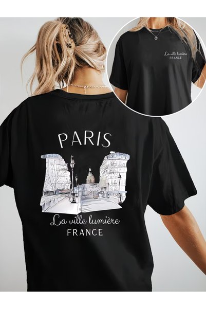 Nilvor Γυναικείο μπλουζάκι FRANCE PARIS με στάμπα μπροστά και πίσω, ειδικού σ...