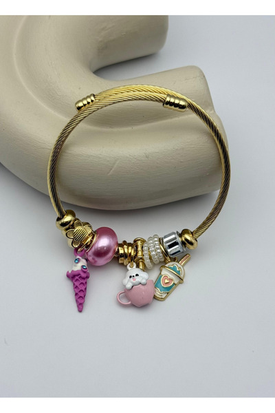 BİJU YILMAZ Steel Gold Cute Charm Bracelet - 26Blk30
