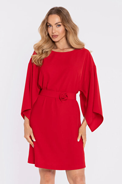 Made of Emotion Dress with wide sleeves and decorative Belt - red
