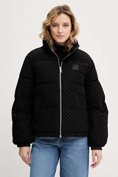 Calvin Klein AOP Μπουφάν μεσαίου βάρους με πούπουλα, Γυναικείο Μαύρο Παλτό