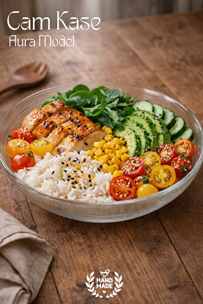 GİNZAMAİSON El Yapımı Cam, 19cm Aura Model Kase - Bowl Kasesi - Salata Kasesi