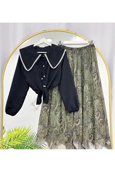 modasindoma Γυναικείο Σετ Φούστας από Σιφόν Χακί