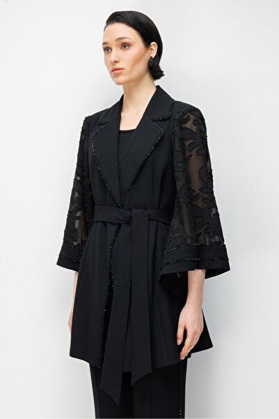 Moda İlgi Modailgi Evaze Kol Uzun Ceket - 45009 Siyah