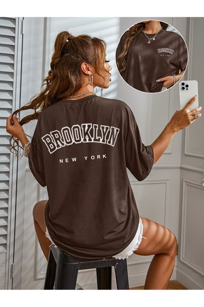 Nilvor Γυναικείο μπλουζάκι BROOKLYN NEW YORK με στάμπα μπροστά και πίσω, ειδι...