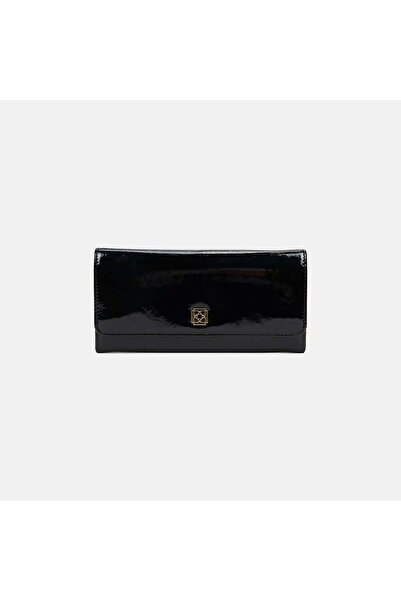 Desa Kadın Siyah Rugan Deri Kapaklı Cüzdan