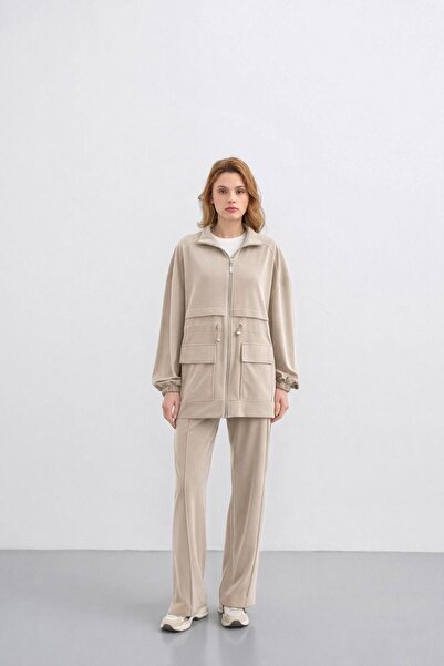 Basicpark Bej Women's Waist Elastic Detailed Pocketed Zipper Closure Oversize...