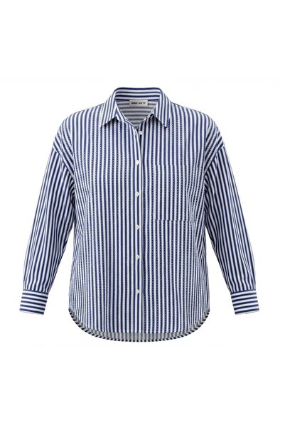 Miss Poem Жіноча темно-синя смугаста бавовняна сорочка