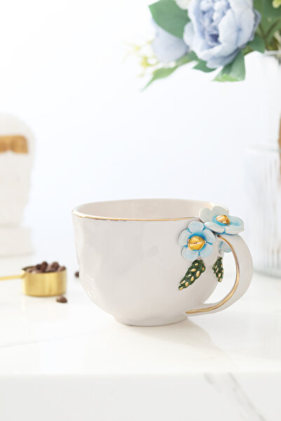 ada mia seramik 24K Gold Decorated Handmade Ceramic Mug with Flower Figures 2...
