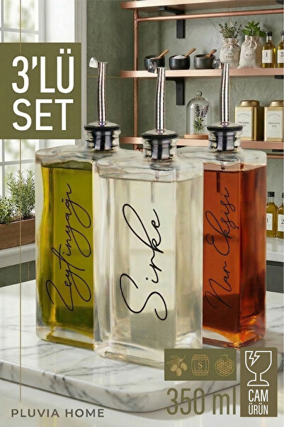 Pluvia Home 3'lü Cam Yağlık Sirkelik Seti 350 ml Paslanmaz Kapaklı Sızdırmaz ...