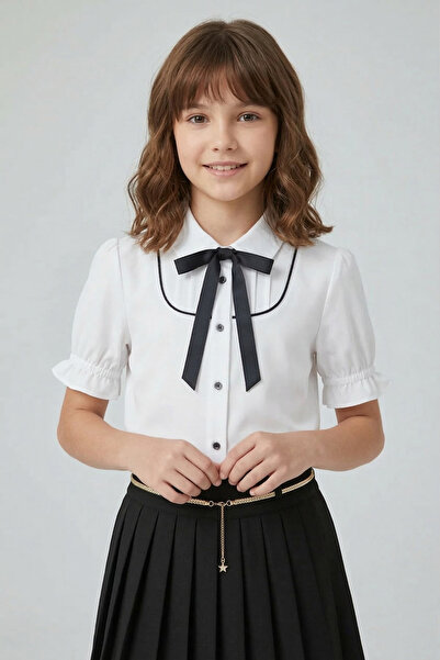 nacar çarşı Girl's Black Piped Shirt with Black Bow 23 April 29 October Show ...