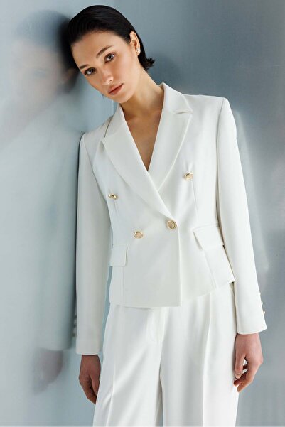 Moda İlgi Modailgi Mono Yaka Kruvaze Ceket - 40050 Ekru