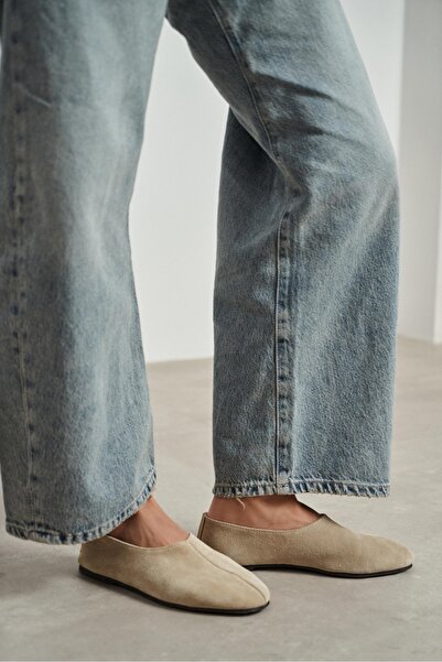 NİŞANTAŞI SHOES Lizoy Beige Genuine Leather Flat Sole Women Ballet Flats