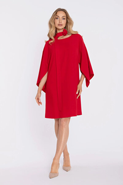 Made of Emotion Rochie cu mâneci largi și curea decorativă - roșu