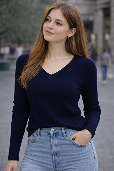 Dilvin 10842 V-Neck Cashmere Blend Ultra Lightweight Knitwear Sweater