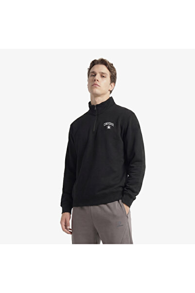 Converse Retro Collared Quarter-Zip Crew Erkek Siyah Sweatshirt