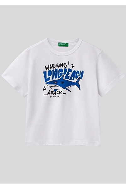 Benetton Shark Patterned Vibrant Yellow Children's T-Shirt