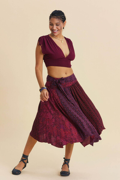 Los banditos Loose Midi Flared Skirt with Tie Waist