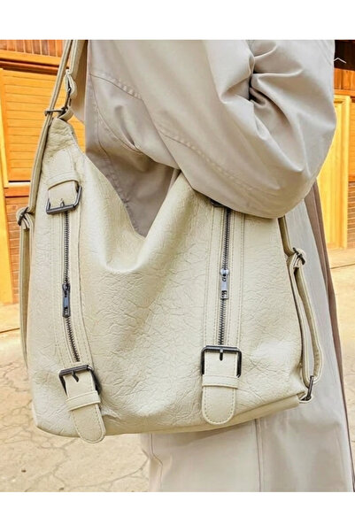 Çanta Trend Black Soft Faux Leather Large Size Backpack and Shoulder Bag