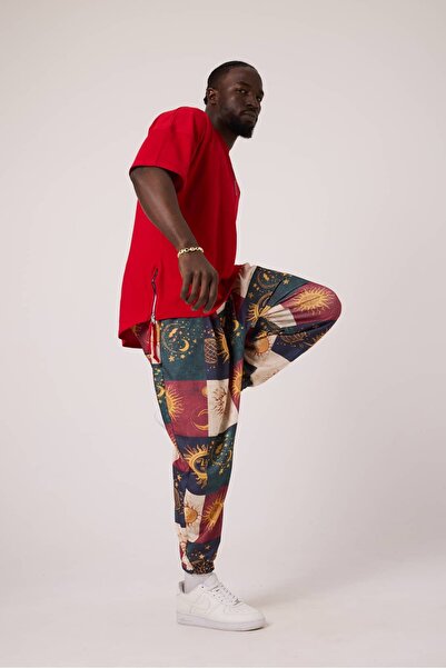 Superbluemexico Pantaloni sport baggy pentru bărbați, stil streetwear cu impr...