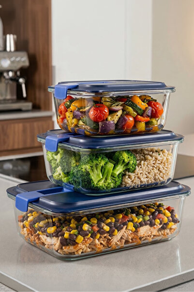 Luminarc Mavi Kapak 3 lü Saklama Kabı Set