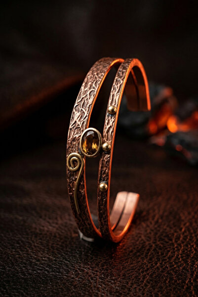 OSMANLI GÜMÜŞ Women's Copper Bracelet with Multi-Colored Natural Zultanite St...