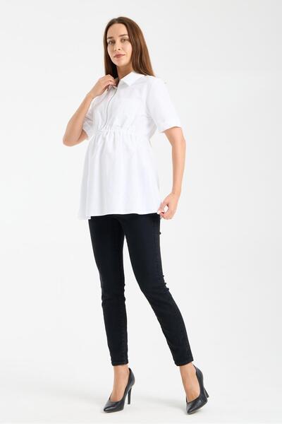 Işşıl 4569-Πουκάμισο εγκυμοσύνης με λεπτομέρεια για θηλασμό και κοντό μανίκι ...