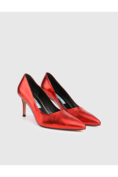 İLVİ Dex Genuine Leather Women's Red Heeled Shoes