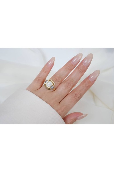 ATELİER TUĞBA Yzk355 Frame Form Stone Adjustable Ring Gold