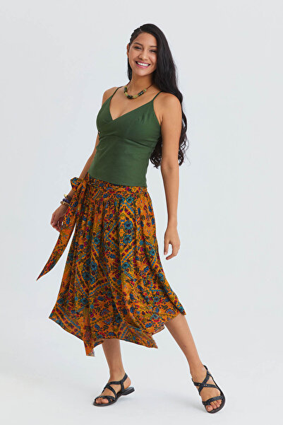 Los banditos Loose Midi Flared Skirt with Tie Waist