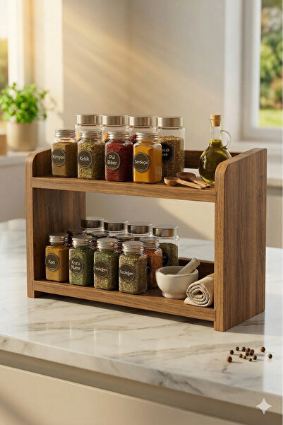 Hagen Ceviz Ahşap Mutfak Tezgah Rafı Mutfak Düzenleyici Raf Baharatlık Rafı E...