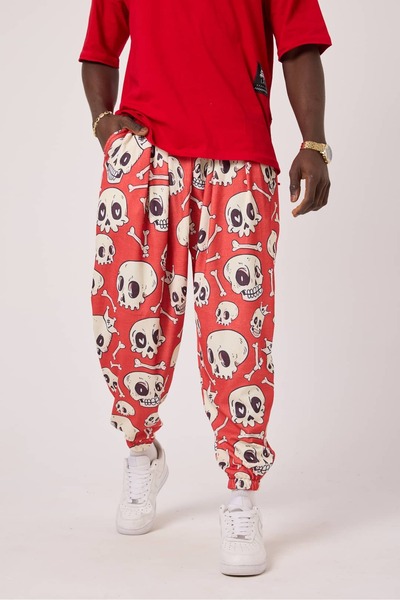 Superbluemexico Pantaloni sport baggy pentru bărbați, stil streetwear cu impr...