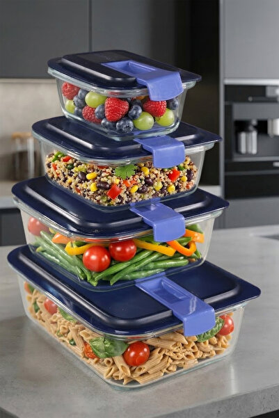 Luminarc Mavi Kapak 4 lü Saklama Kabı Set