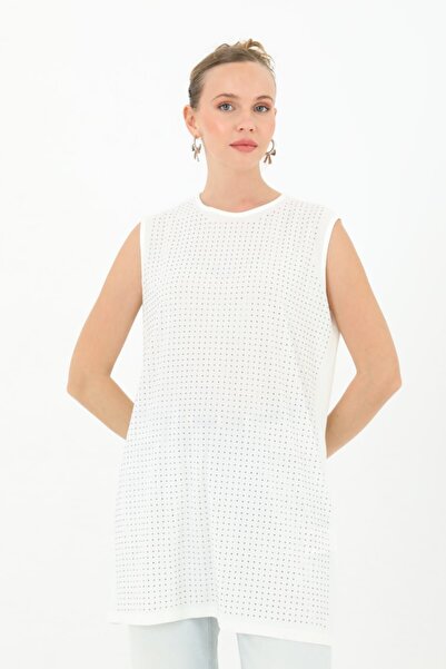 Loreen Sequin Detailed Zero Sleeve Blouse - Ecru Ekru