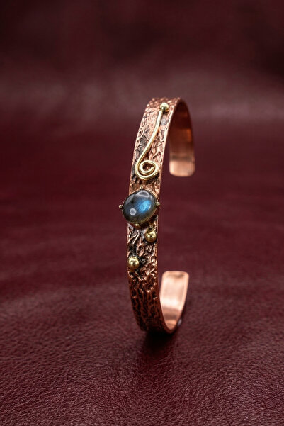 OSMANLI GÜMÜŞ Women's Copper Bracelet with Natural Blue Labradorite Stone Nou...