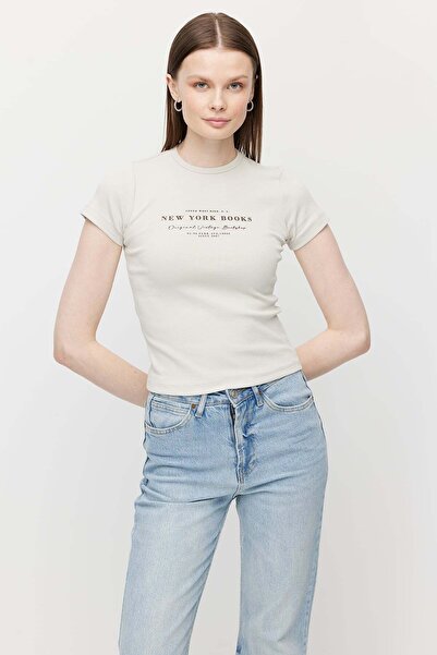 PAULMARK Дамска тениска с надпис и велосипедна яка