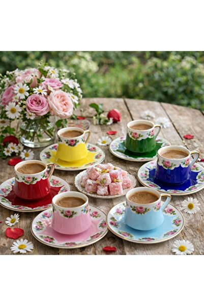 BY.RAYKA PORSELEN El Dekor Mini Saray 6-Piece Porcelain Hand-Painted Coffee C...