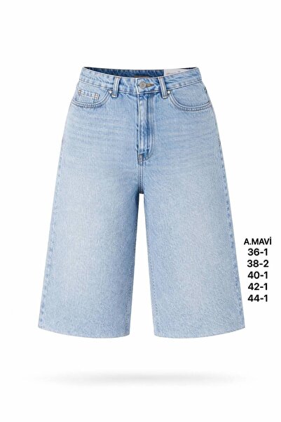 Miss Poem Women's A.Mavi High Waist Jean Bermuda Shorts