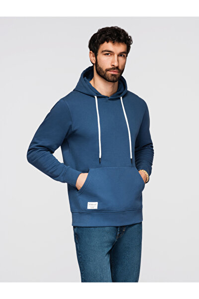 OMBRE Pánske Mikina s kapucňou klokanka OM-SSBN-0270 Tmavomodrá