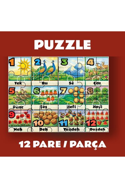 ZERYA Pazil Bi Kurdî Hejmar Numbers - Kurdish Magnetic Puzzle (12 Pieces - A5)