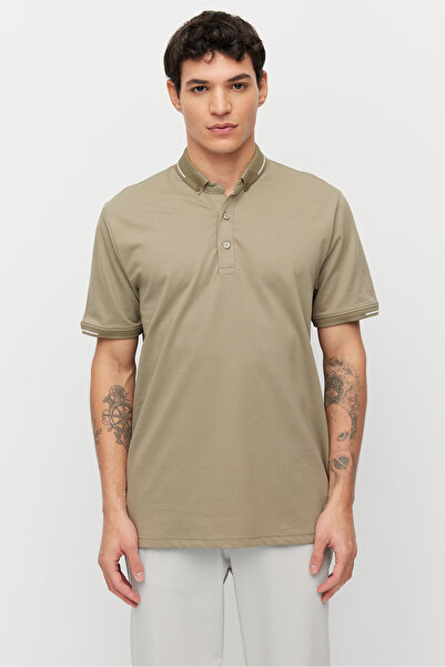 PAULMARK Men's T-Shirt with Buttoned Collar and Contrast Color Details