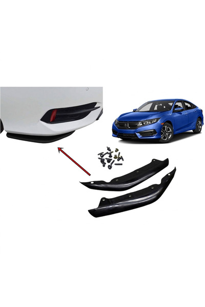 Oto Aksesuarcım Honda Civic FC5 2016-2021 Uyumlu Ön Tampon Aero Flap Piano Bl...