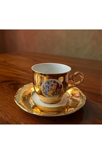 CZK 1940’lar EPIAG Çekoslovakya Damgalı Antika Kahve Fincanı- Altın vermeil v...