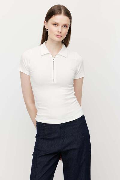 PAULMARK Body cu jumătate de fermoar și guler pentru femei