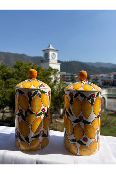 Ayosse Handmade Set of 2 22 cm Ceramic Spice Containers with Storage Containers